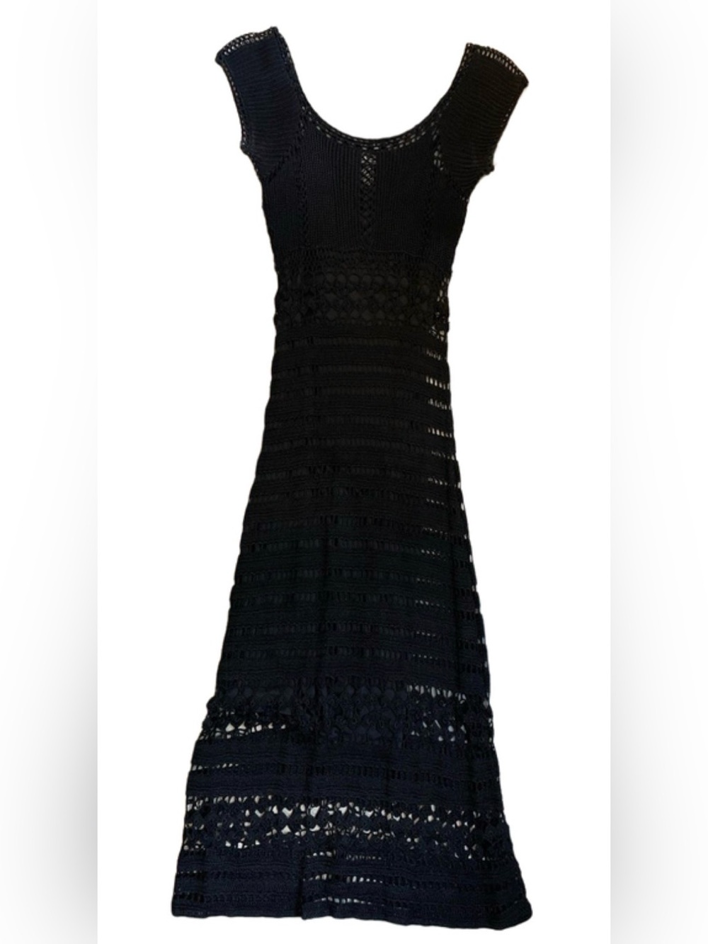 ABS Allen Schwartz Black Crochet Midi Dress